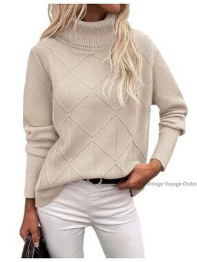 Turtleneck Sweater Long Sleeve Chunky Knitted Pullover Top